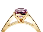 Solitaire Engagement Ring Setting for Fancy Pink Emerald Cut Center with Tapered Split Shoulders and Prong Head in Yellow Gold