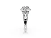 Halo Engagement Ring Setting for Cushion Cut Center with Two-Strand Split Shank and Prong Head in Sterling Silver