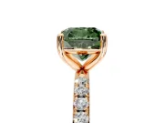 Solitaire Engagement Ring Setting for Fancy Green Cushion Cut Center with Micro Pave Band and Prong Head in Rose Gold