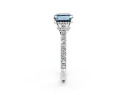 Solitaire Engagement Ring Setting for Fancy Blue Asscher Cut Center with Widening Pave Band and Claw Prong Head in Platinum