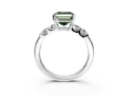 5 Stone Engagement Ring Setting for Fancy Green Asscher Cut Center with Plain Band and Prong Head in White Gold