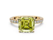 Solitaire Engagement Ring Setting for Fancy Yellow Asscher Cut Center with Round Cut Pave Band and Prong Head in Yellow Gold