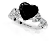 Leaf Motif Engagement Ring Setting for Fancy Black Heart-Shaped Center with Pave Band and Prong Head in Platinum