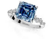 Solitaire Engagement Ring Setting for Fancy Blue Asscher Cut Center with Trailing Leaf Accent Band and Prong Head in Sterling Silver