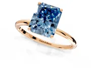 Solitaire Engagement Ring Setting for Fancy Blue Radiant Cut Center with Straight Thin Band and Prong Head in Rose Gold