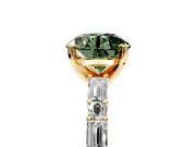 Baguette Engagement Ring Setting for Fancy Green Round Cut Center with Alternating Bar-Set Band and Prong Head in Yellow Gold