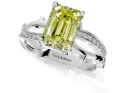 Solitaire Engagement Ring Setting for Fancy Yellow Emerald Cut Center with Pave and Plain Crossover Band and Prong Head in Platinum