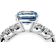 5 Stone Engagement Ring Setting for Fancy Blue Asscher Cut Center with Graduated Accents and Prong Head in Sterling Silver
