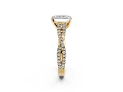 Solitaire Engagement Ring Setting for Radiant Cut Center with Twisted Pave Split Shank and Prong Head in Yellow Gold