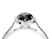 Halo Engagement Ring Setting for Fancy Black Marquise Center with Pave Accents, Heart Basket and Prong Head in Sterling Silver