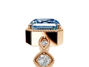 Vintage Station Engagement Ring Setting for Fancy Blue Asscher Cut Center with Accents and Prong Head in Rose Gold