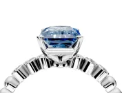 Solitaire Engagement Ring Setting for Fancy Blue Radiant Cut Center with Bezel-Dot Beaded Band and Prong Head in White Gold
