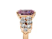 Cluster Engagement Ring Setting for Fancy Pink Emerald Cut Center with 2-Row Shoulder Clusters and Prong Head in Rose Gold