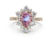 Floral Halo Engagement Ring Setting for Fancy Pink Pear-Shaped Center with Pave Accents and Prong Head in Rose Gold