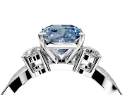 3 Stone Engagement Ring Setting for Fancy Blue Cushion Cut Center with Pave Twist Band and Prong Head in Platinum