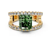 Solitaire Engagement Ring Setting for Fancy Green Radiant Cut Center with Wide-Open Split Shank and Prong Head in Yellow Gold
