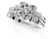 Solitaire Engagement Ring Setting for Heart-Shaped Center with Grooved Bar Accent Band and Prong Head in Platinum