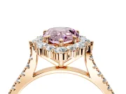 Halo Engagement Ring Setting for Fancy Pink Pear-Shaped Center with Single-Row Pave, Open Basket and Prong Head in Rose Gold