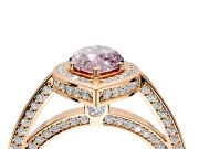 Halo Engagement Ring Setting for Fancy Pink Marquise Center with Framed Halo, Pave Band and Prong Head in Rose Gold