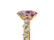 Cluster Engagement Ring Setting for Fancy Pink Oval Center with Round Cut Accent Band and Prong Head in Yellow Gold