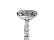Solitaire Engagement Ring Setting for Emerald Cut Center with Pave Band and Claw Prong Head in White Gold
