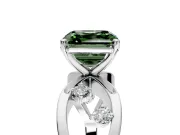 Solitaire Engagement Ring Setting for Fancy Green Asscher Cut Center with Criss-Cross Accent Band and Prong Head in White Gold