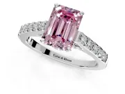 Solitaire Engagement Ring Setting for Fancy Pink Emerald Cut Center with Crossover Accents and Prong Head in Sterling Silver