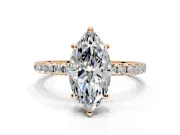 Solitaire Engagement Ring Setting for Marquise Center with Micro Pave Band and Prong Head in Rose Gold