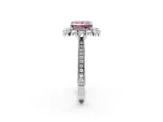 Milgrain Halo Engagement Ring Setting for Fancy Pink Princess Cut Center with Bezel Point Accents and Prong Head in Sterling Silver