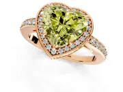 Halo Engagement Ring Setting for Fancy Yellow Heart-Shaped Center with Metal-Rimmed Halo, Pave Band and Prong Head in Rose Gold