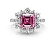Floral Halo Engagement Ring Setting for Fancy Pink Asscher Cut Center with Pave Accents and Prong Head in Sterling Silver