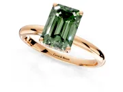 Hidden Halo Engagement Ring Setting for Fancy Green Emerald Cut Center with Thin Round-Wire Band and Prong Head in Rose Gold