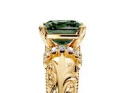 Solitaire Engagement Ring Setting for Fancy Green Asscher Cut Center with Filigree Accent Basket and Prong Head in Yellow Gold