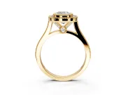Halo Engagement Ring Setting for Cushion Cut Center with Milgrain Frame, Pave Band and Prong Head in Yellow Gold