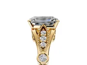 Solitaire Engagement Ring Setting for Emerald Cut Center with Marquise and Bezel Accents and Prong Head in Yellow Gold