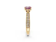 Solitaire Engagement Ring Setting for Fancy Pink Cushion Cut Center with Multi-Row Accents and Prong Head in Yellow Gold