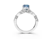Solitaire Engagement Ring Setting for Fancy Blue Cushion Cut Center with Carved Leaf Shoulders and Prong Head in Platinum