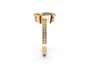 Halo Engagement Ring Setting for Fancy Blue Oval Center with Milgrain Halo, Pave Band and Prong Head in Yellow Gold