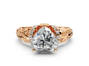 Solitaire Engagement Ring Setting for Heart-Shaped Center with Filigree Accent Basket and Prong Head in Rose Gold