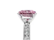 Solitaire Engagement Ring Setting for Fancy Pink Radiant Cut Center with Milgrain-Edged Pave Band and Prong Head in White Gold