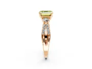 3 Stone Engagement Ring Setting for Fancy Yellow Asscher Cut Center with Pave Split Shank and Prong Head in Rose Gold