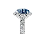Halo Engagement Ring Setting for Fancy Blue Round Cut Center with Full Pave Band and Prong Head in White Gold