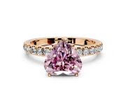 Open Basket Engagement Ring Setting for Fancy Pink Heart-Shaped Center with Pave Band and Prong Head in Rose Gold