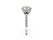 Halo Engagement Ring Setting for Fancy Yellow Radiant Cut Center with Openwork Halo, Pave Band and Prong Head in Sterling Silver