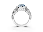 Milgrain Halo Engagement Ring Setting for Fancy Blue Heart-Shaped Center with Pave Band and Prong Head in Platinum