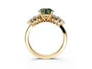 Cluster Engagement Ring Setting for Fancy Green Round Cut Center with 2-Row Shoulder Clusters and Prong Head in Yellow Gold