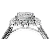 Milgrain Halo Engagement Ring Setting for Princess Cut Center with Bezel Point Accents and Prong Head in White Gold