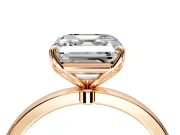 Solitaire Engagement Ring Setting for Asscher Cut Center with Thin Rounded Plain Band and Prong Head in Rose Gold