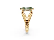 Halo Engagement Ring Setting for Fancy Green Marquise Center with Rope Twist Split Shank and Prong Head in Yellow Gold
