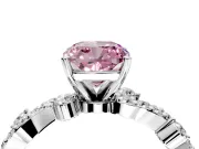 Solitaire Engagement Ring Setting for Fancy Pink Cushion Cut Center with Bar-Station Pave Twist and Prong Head in Sterling Silver